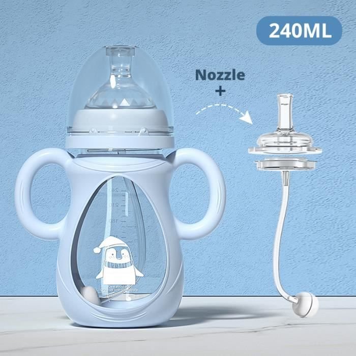 Biberon en verre antichoc avec poignée et paille pour bébé