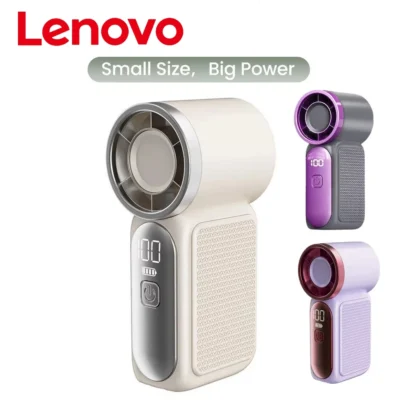 Mini-ventilateur portable Lenovo – 5 vitesses réglables, rechargeable via USB-C, avec affichage numérique – Utilisation bureau ou extérieur – Meilleure vente 2026