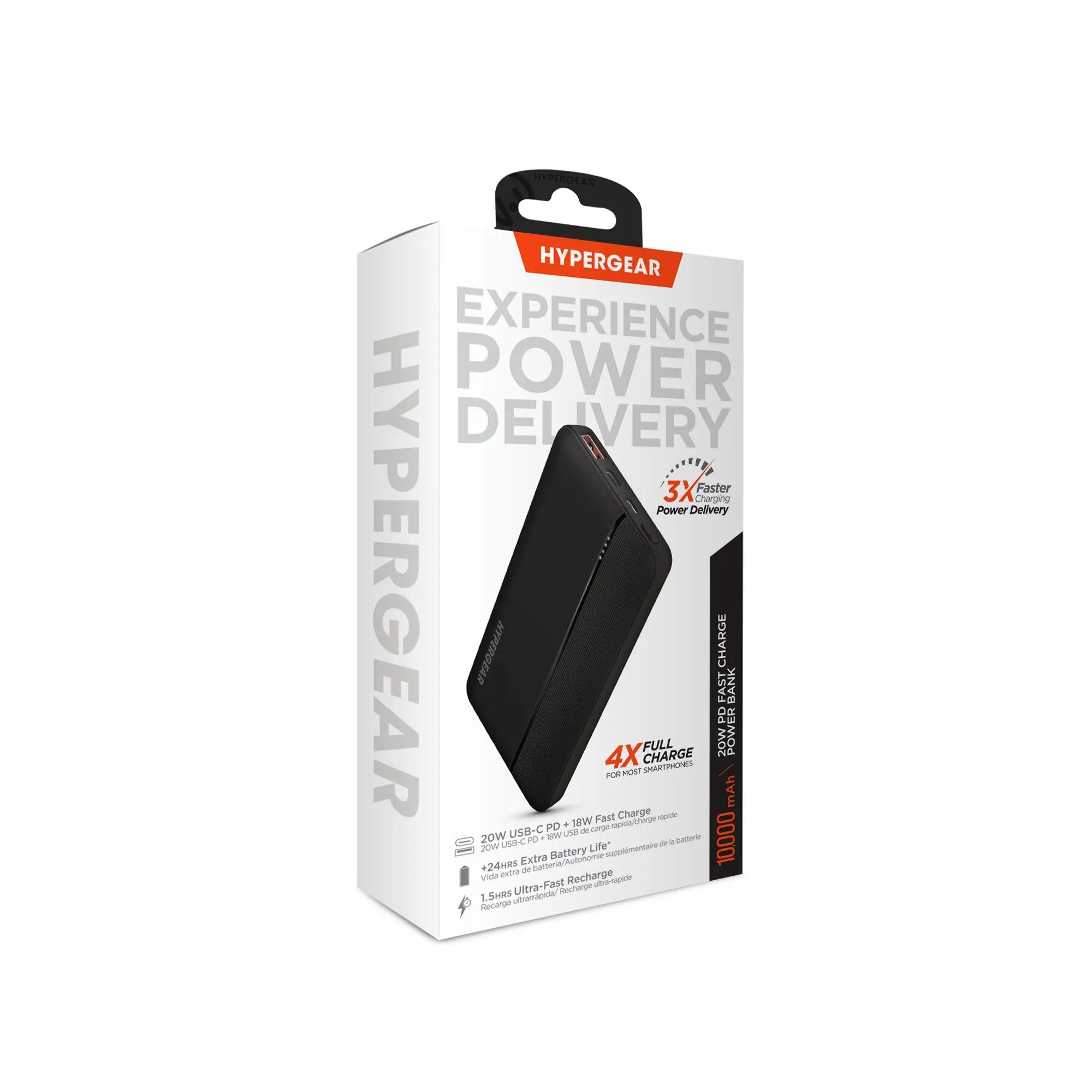 Batterie externe noire 10 000 mAh 20 W PD + USB pour ordinateur portable